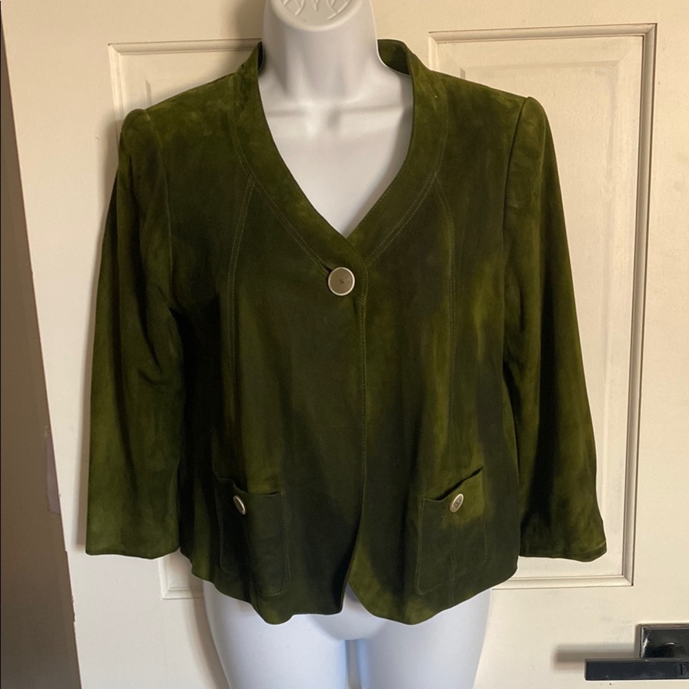 5/$20 - Talbots Green Suede Blazer with Cropped Tailored Fit - Size 8P